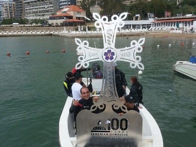 Armenian cross placed underwater in Lebanon